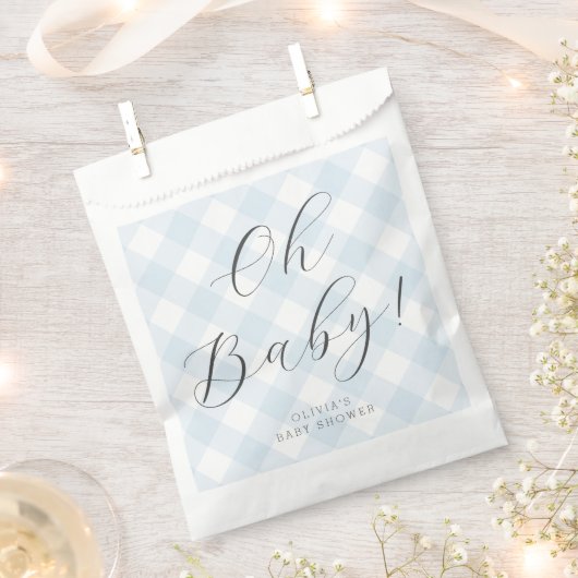 ああベビー!スイートベビーブルーギンガムベビーシャワー フェイバーバッグ (クリップ留めされた状態)