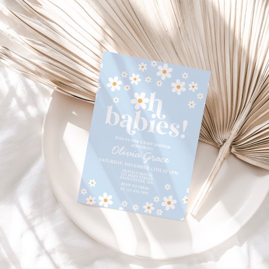 ああベビー!デイジー淡い色のブルーベビーシャワー 招待状