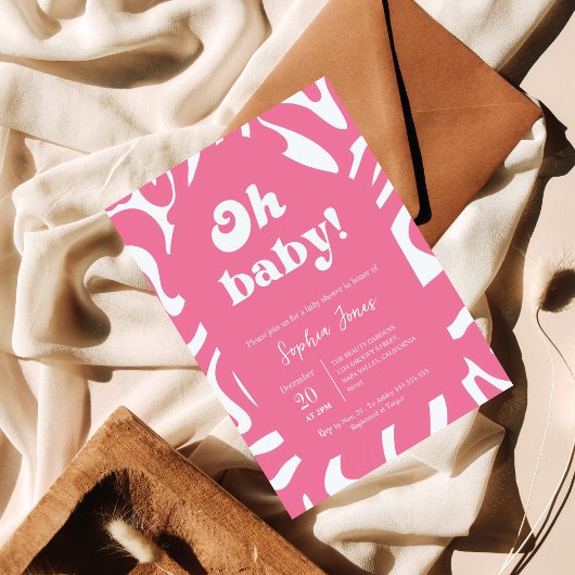 ああベビー!バラピンク市松模様にクジンガム赤ちゃんシャワー 招待状