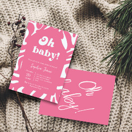 ああベビー!バラピンク市松模様にクジンガム赤ちゃんシャワー 招待状