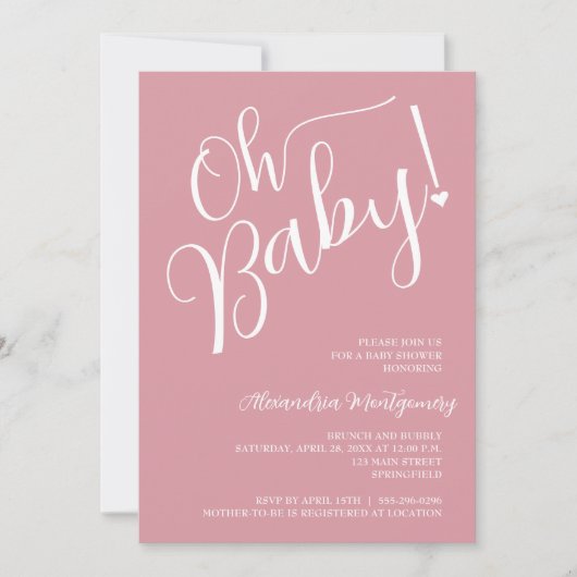 ああベビー!ピンクの女の子の赤ちゃんシャワー 招待状 (正面)