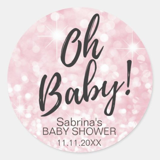 ああベビー!ピンクスパークルグリッターベビーシャワーガール ラウンドシール (正面)