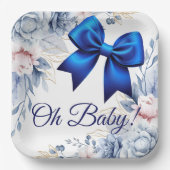 ああベビー!フローラブルーボウエレガントベビーシャワー ペーパープレート (正面)