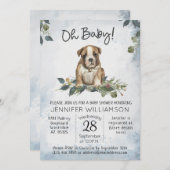 ああベビー!ブルドッグパピー水の色の犬の赤ちゃんシャワー 招待状 (正面/裏面)