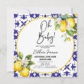 ああベビー!ブルータイル地中海のレモン赤ちゃんシャワー 招待状 (正面)