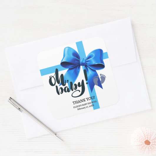 ああベビー!ブルーボウエレガントベビーシャワー スクエアシール (封筒)