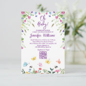 ああベビー、ベビーシャワーqrコードフローラ紫 招待状 (スタンド正面)