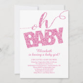 ああベビー!ホットピンクグリッターベビーシャワー招待状 招待状 (正面)
