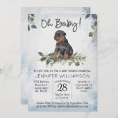 ああベビー!ロットワイラー子犬の赤ちゃんシャワー 招待状 (正面/裏面)