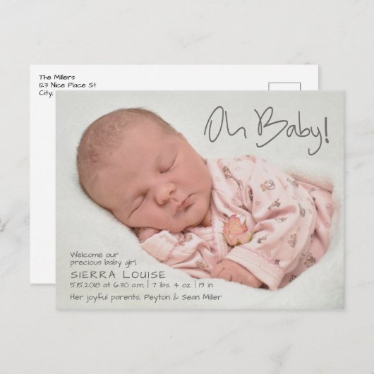 ああベビー!写真モダンの誕生のお知らせ ポストカード (正面/裏面)
