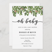 "ああベビー"冬の緑の赤ちゃんシャワー招待 招待状 (正面/裏面)