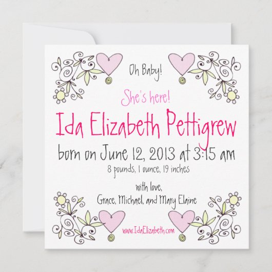 ああベビー!春お洒落生誕発表 案内状 (正面)