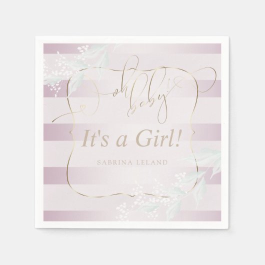 ああベビー!書道オムブレーバラピンクストライプ色 スタンダードカクテルナプキン (正面)