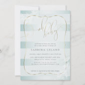 ああベビー!書道オンブレティール(緑がかった色)ブルーストライプズ 招待状 (正面)