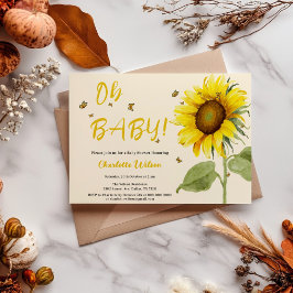 ああベビー!水彩ひまわり赤ちゃんシャワー 招待状