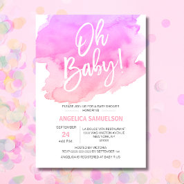 ああベビー!水彩桃ピンク紫ベビーシャワー 招待状