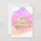 ああベビー!水彩金ゴールドピンクパープルベビーシャワー 招待状 (裏面)
