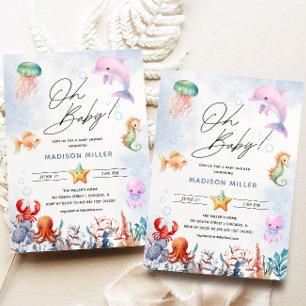 ああベビー!海獣 海をテーマにしたベビーシャワー 招待状