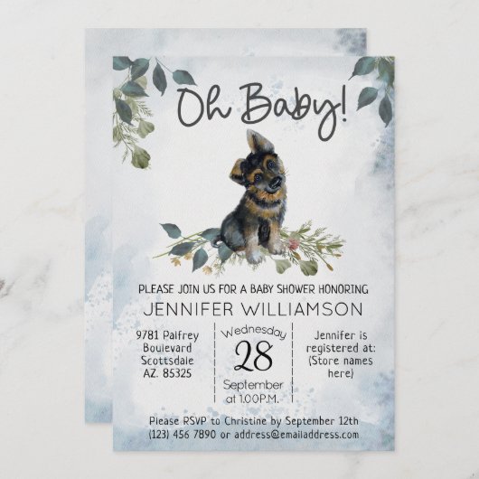 ああベビー!犬の赤ちゃんシャワードイツの羊飼い 招待状 (正面/裏面)