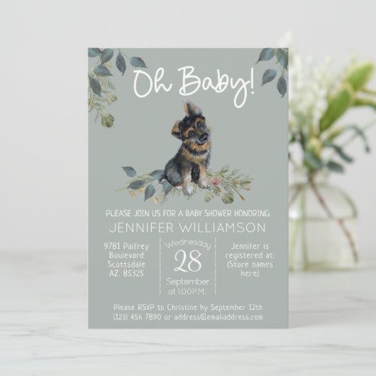 ああベビー!犬の赤ちゃんシャワードイツ羊飼いセージ 招待状 (スタンド正面)