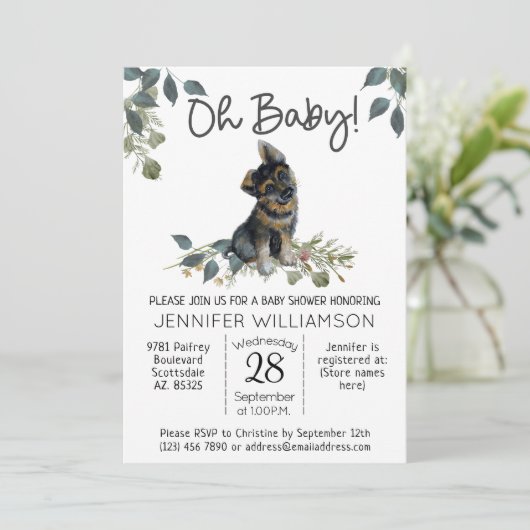 ああベビー!犬モダン赤ちゃんシャワードイツ羊飼い 招待状 (スタンド正面)
