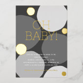 ああベビー!白黒モダンの赤ちゃんシャワー 箔招待状 (正面)