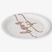 "ああベビー"茶色のスクリプト赤ちゃんシャワー ペーパープレート (アングル)