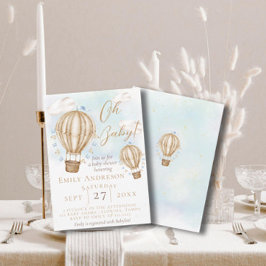 ああベビー！茶色の熱気球フラグ赤ちゃんシャワー 招待状