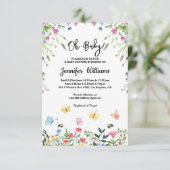 ああベビー、赤ちゃんシャワー水色ワイルドフラワースタイリッシュ 招待状 (スタンド正面)