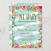 ああベビー、金ゴールドとミント赤ちゃんシャワー招待 招待状 (正面/裏面)