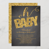 ああベビー!金ゴールドグリッターベビーシャワー招待状 招待状 (正面/裏面)