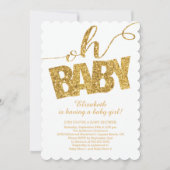 ああベビー!金ゴールドグリッターベビーシャワー招待状 招待状 (正面)