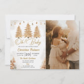 ああベビー!金ゴールドツリーのクリスマスベビーシャワー写真 招待状 (正面)