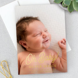 ああベビー!Script Gold Foil Photo Birth Announcement 箔招待状