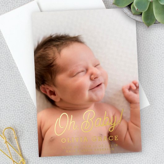 ああベビー!Script Gold Foil Photo Birth Announcement 箔招待状