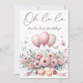 ああラ赤面ピンクフローラベビーガール1st誕生日 招待状 (正面)