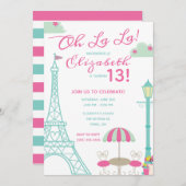ああラ!パリ,フランスをテーマにした誕生日パーティー 招待状 (正面/裏面)