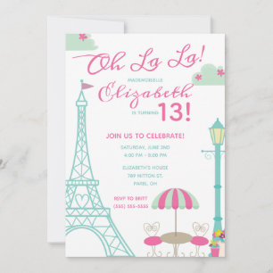 ああラ!パリ,フランスをテーマにした誕生日パーティー 招待状