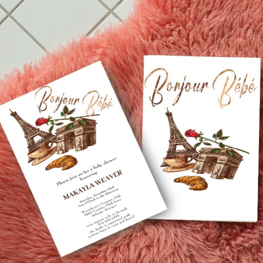 ああラ！金ゴールドフランスのパリベビーシャワー招待状 招待状
