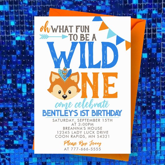 ああワイルドワンおもしろいになるキツネ1日の誕生日 招待状
