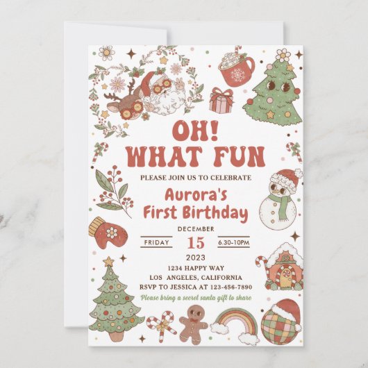 ああ何おもしろいかわいいグルーヴィサンタ誕生日パーティー 招待状 (正面)