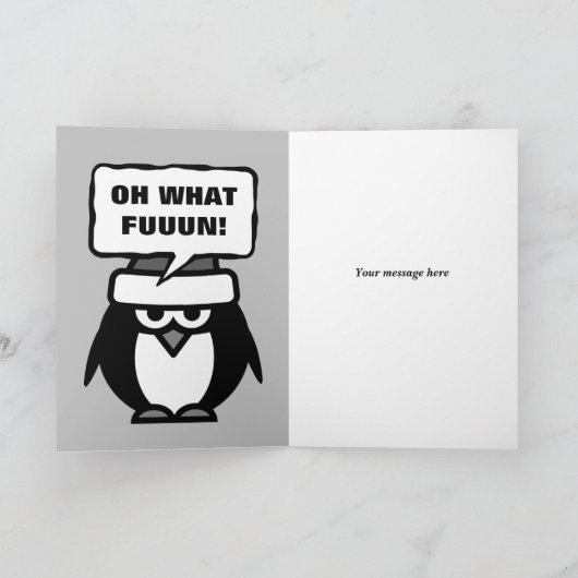 ああ何おもしろいかわいいサンタペンギン漫画クリスマス シーズンカード (内部)