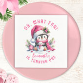 ああ何おもしろいかわいいペンギン冬の女の子1日の誕生日 スタンダードカクテルナプキン