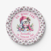 ああ何おもしろいかわいいペンギン冬の女の子1日の誕生日 ペーパープレート (正面)