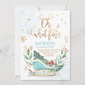 ああ何おもしろいウインタースイー男の子1歳の誕生日 招待状 (正面)