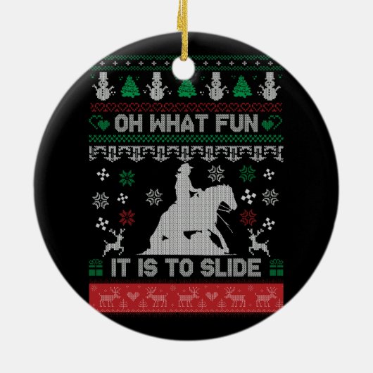 ああ何おもしろいカウボーイレーニング馬の醜いクリスマスit セラミックオーナメント (裏面)