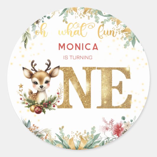 ああ何おもしろいクリスマスの最初の誕生日 ラウンドシール (正面)