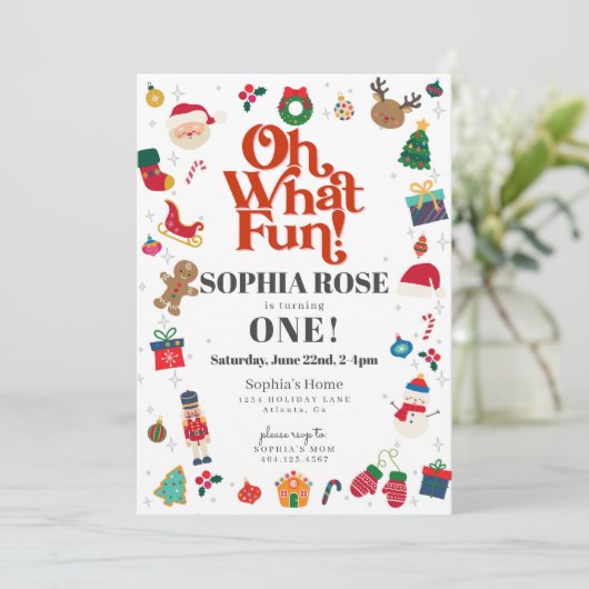 ああ何おもしろいクリスマスウィンターファースト誕生日パーティー 招待状 (スタンド正面)