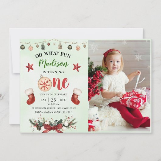 ああ何おもしろいクリスマスウィンターファースト誕生日パーティー 招待状 (正面)