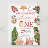 ああ何おもしろいクリスマスウィンターファースト誕生日 招待状 (正面)